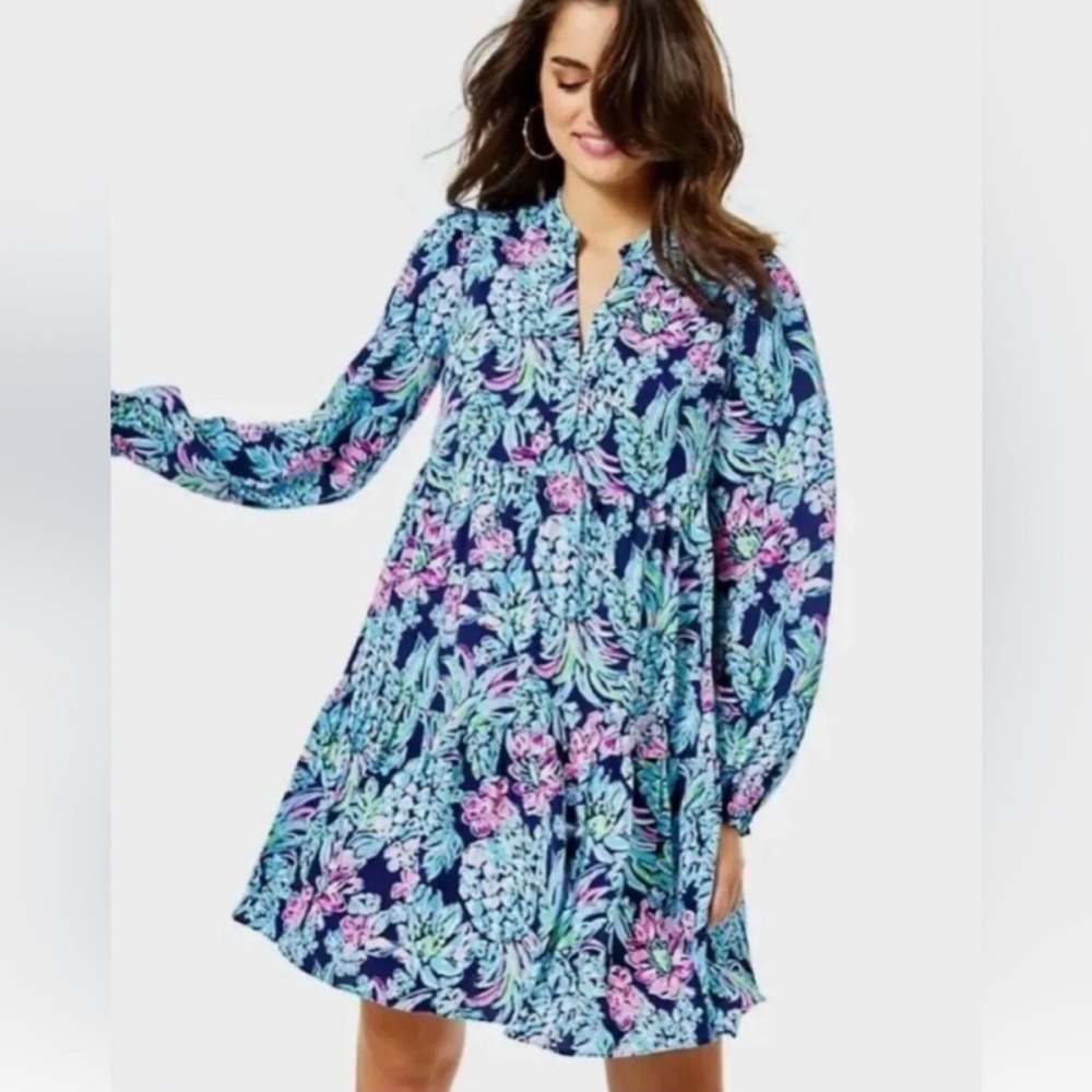 Lilly Pulitzer Winona Stretch Dress High Tide Navy Pineapple Paradise
